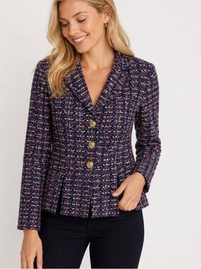 St John Tweed Blazer Jacket size 10 pink purple